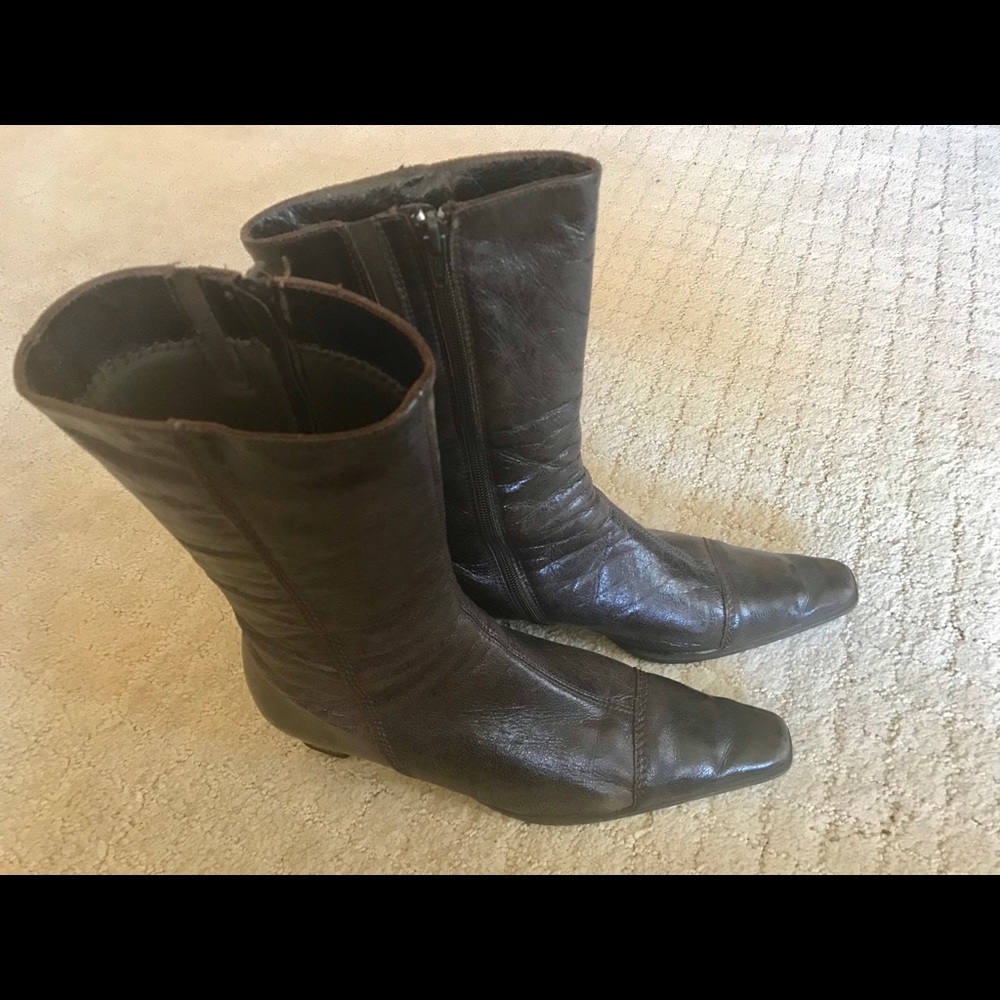 Lamica Brown Leather Mid-Calf Boots Made Italy